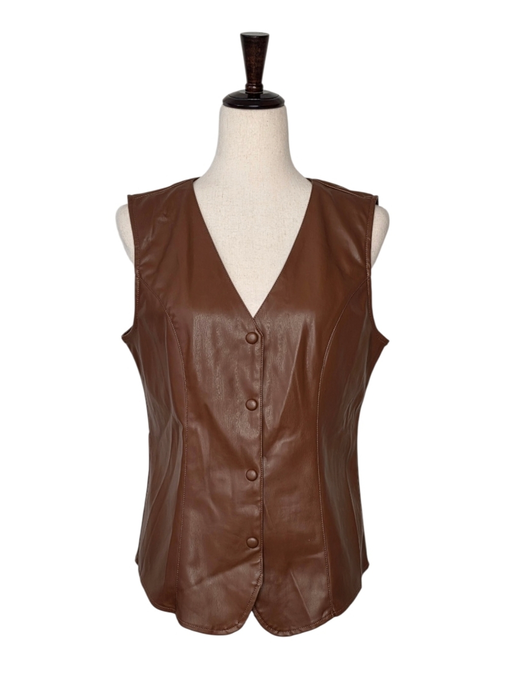 Marc New York By Andrew Marc Brown Faux Leather Vest Size M - Picture 2 of 11